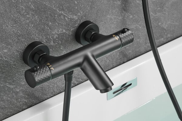 Gamma Roy, baterie termostatică pentru cadă cu set de duș manual, negru mat, GMA-BRYPWT-BK