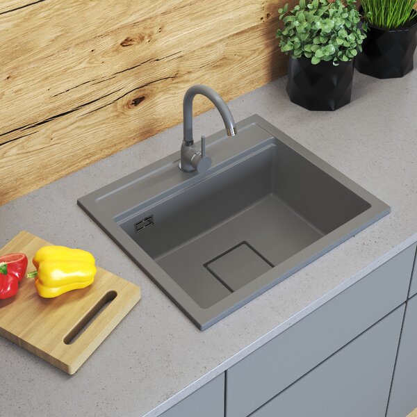 Chiuvetă din granit Gamma Quadro 5850 cu 1 compartiment 580x495x220 mm, gri, GMA-ZLE000233
