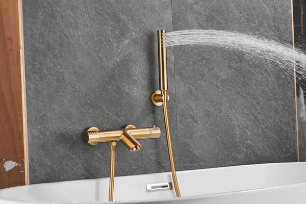 Gamma Roy, baterie termostatică pentru cadă cu set de duș manual, auriu mat, GMA-BRYPWT-BGD