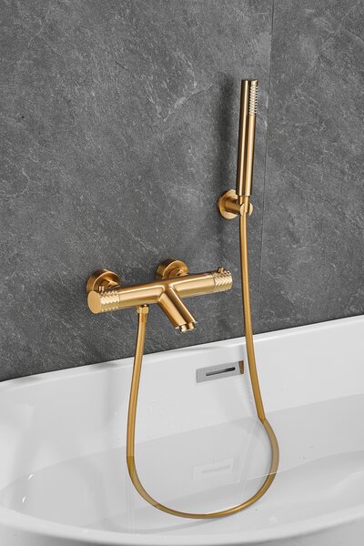 Gamma Roy, baterie termostatică pentru cadă cu set de duș manual, auriu mat, GMA-BRYPWT-BGD