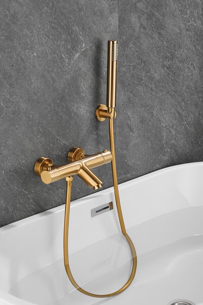 Gamma Roy, baterie termostatică pentru cadă cu set de duș manual, auriu mat, GMA-BRYPWT-BGD