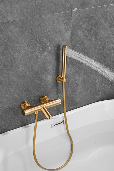 Gamma Roy, baterie termostatică pentru cadă cu set de duș manual, auriu mat, GMA-BRYPWT-BGD