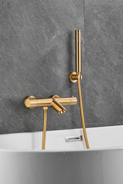 Gamma Roy, baterie termostatică pentru cadă cu set de duș manual, auriu mat, GMA-BRYPWT-BGD