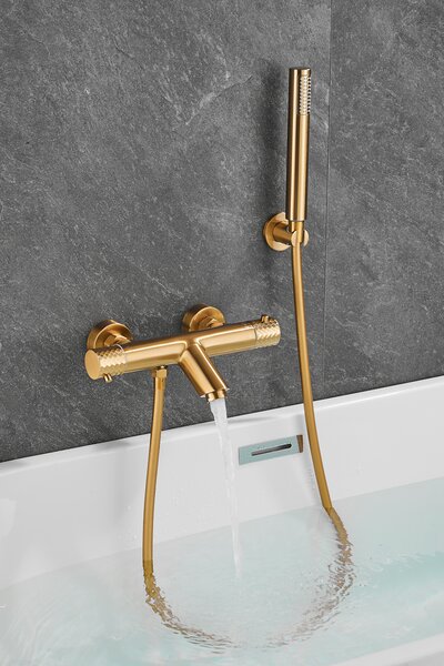 Gamma Roy, baterie termostatică pentru cadă cu set de duș manual, auriu mat, GMA-BRYPWT-BGD