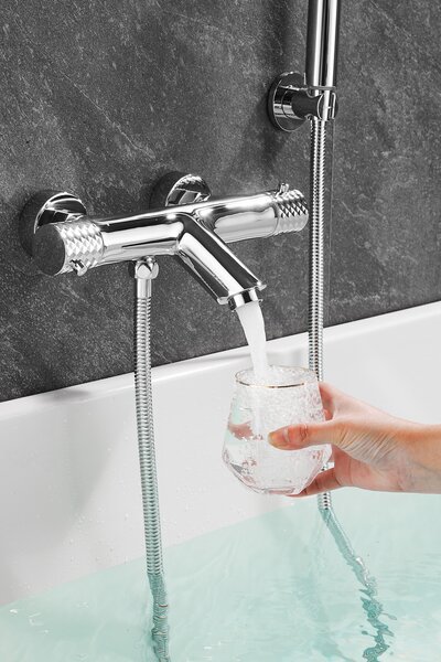 Gamma Roy, baterie termostatică pentru cadă cu set de duș manual, cromat, GMA-BRYPWT-CH