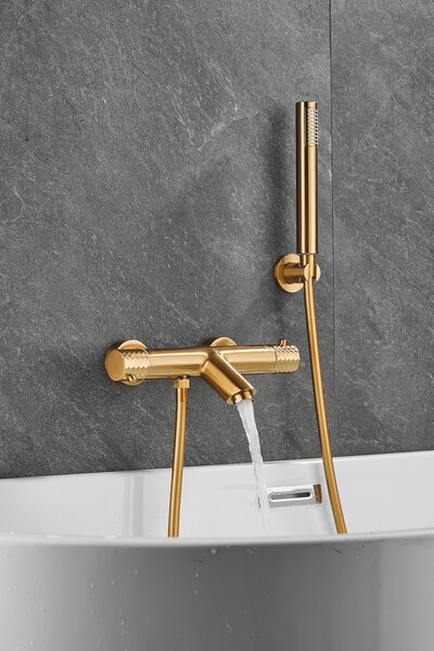 Gamma Roy, baterie termostatică pentru cadă cu set de duș manual, auriu mat, GMA-BRYPWT-BGD