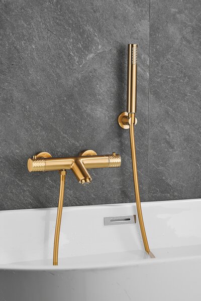 Gamma Roy, baterie termostatică pentru cadă cu set de duș manual, auriu mat, GMA-BRYPWT-BGD