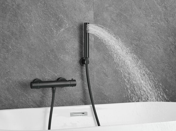 Gamma Gamma, baterie termostatică de duș cu montare pe perete și set de duș manual, negru mat, GMA-BRYPNT-BK
