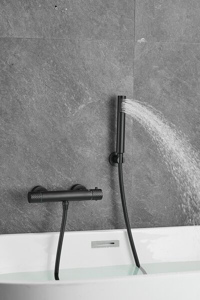Gamma Gamma, baterie termostatică de duș cu montare pe perete și set de duș manual, negru mat, GMA-BRYPNT-BK