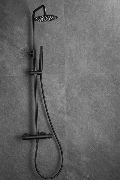 Gamma Roy, set de duș cu baterie termostatică, negru mat, GMA-BRYPZNT-BK