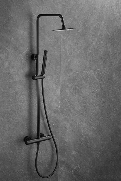 Gamma Roy, set de duș cu baterie termostatică, negru mat, GMA-BRYPZNT-BK
