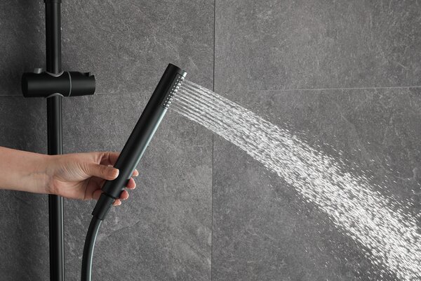 Gamma Roy, set de duș cu baterie termostatică, negru mat, GMA-BRYPZNT-BK