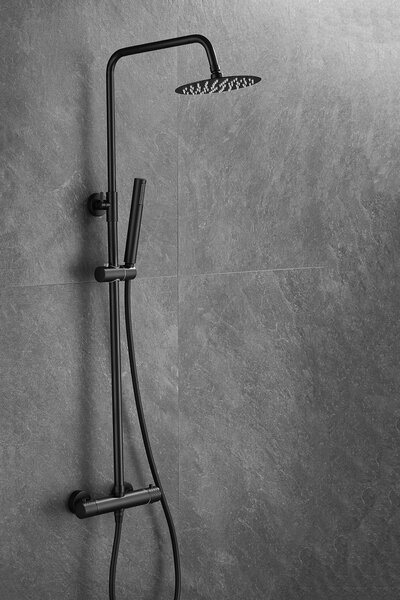 Gamma Roy, set de duș cu baterie termostatică, negru mat, GMA-BRYPZNT-BK