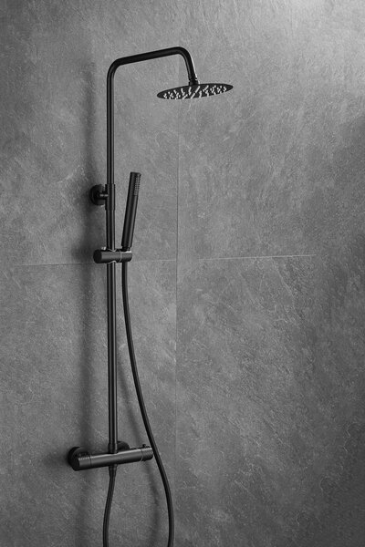 Gamma Roy, set de duș cu baterie termostatică, negru mat, GMA-BRYPZNT-BK