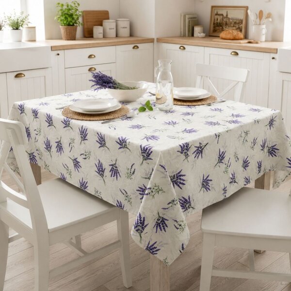 Fata de masa teflonata 120x160 cm, alba cu lavanda