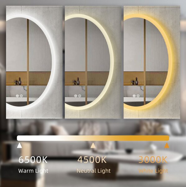 Erga Paola, oglindă ovală LED 80x100cm, 2645 lm, 3 culori de lumină, iluminare față și spate, ERG-V01-302-1080-00