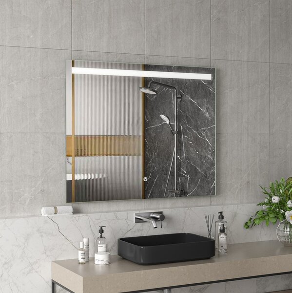 Erga Scarlet, oglindă LED dreptunghiulară 100x80cm, 690 lm, 3 culori de lumină, iluminare frontală, ERG-V01-128-1080-00