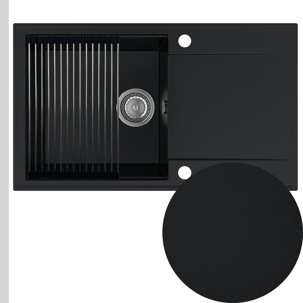 Chiuvetă de bucătărie din granit Sink Quality Sink55, 780x460x215 mm + sifon cromat, neagră, SKQ-SINK.C.1KDOL.X