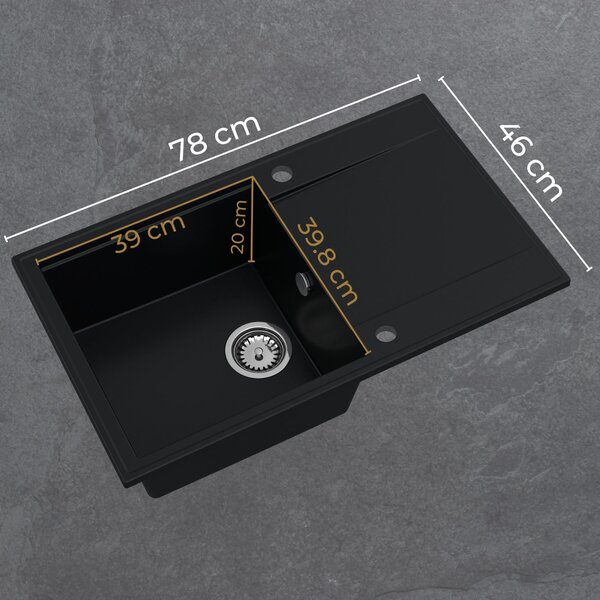 Chiuvetă de bucătărie din granit Sink Quality Sink55 780x460x215 mm + sifon grafit, grafit, SKQ-SINK.G.1KDOL.XB