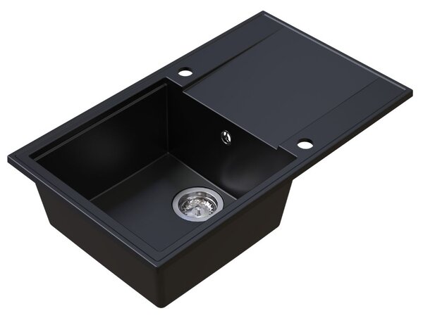 Chiuvetă de bucătărie din granit Sink Quality Sink55, 780x460x215 mm + sifon cromat, neagră, SKQ-SINK.C.1KDOL.X