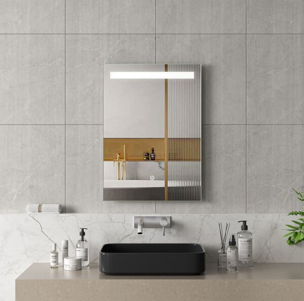 Erga Scarlet, oglindă LED dreptunghiulară 50x70cm, 345 lm, 3 culori de lumină, iluminare frontală, ERG-V01-128-5070-00