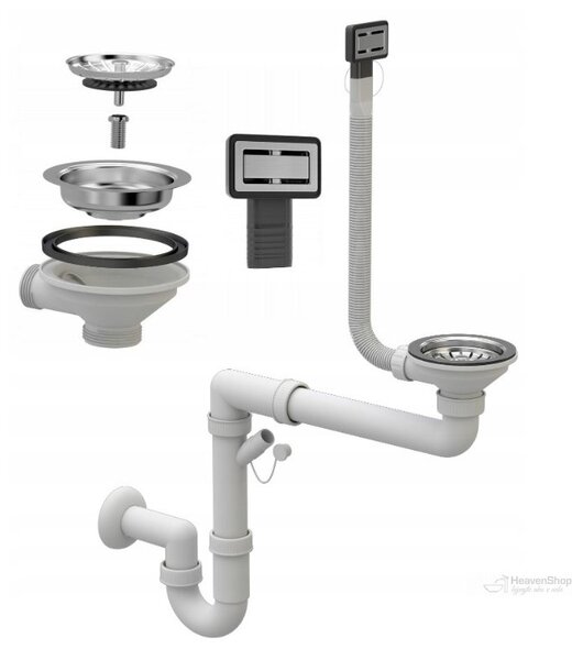 Chiuvetă de bucătărie din granit Sink Quality Sink55, 680x460x215 mm + sifon cromat, bej, SKQ-SINK.P.1KDO.X