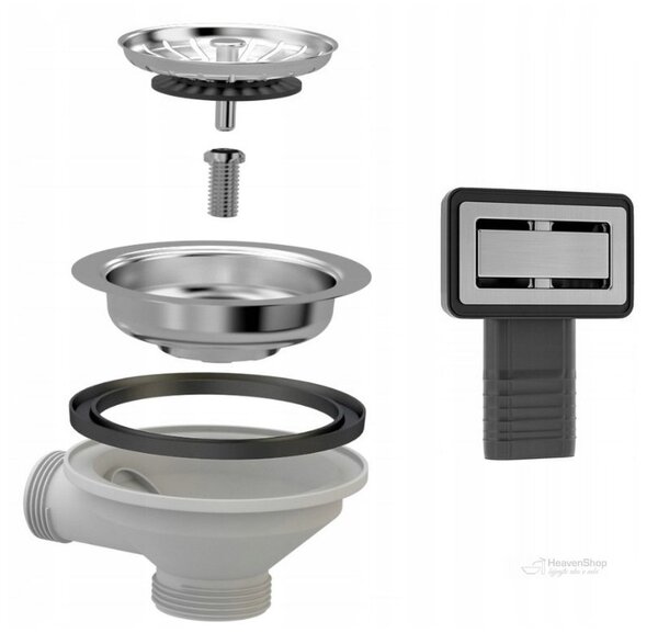 Chiuvetă de bucătărie din granit Sink Quality Sink55, 680x460x215 mm + sifon cromat, bej, SKQ-SINK.P.1KDO.X