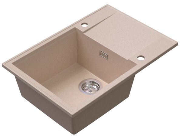 Chiuvetă de bucătărie din granit Sink Quality Sink55, 680x460x215 mm + sifon cromat, bej, SKQ-SINK.P.1KDO.X