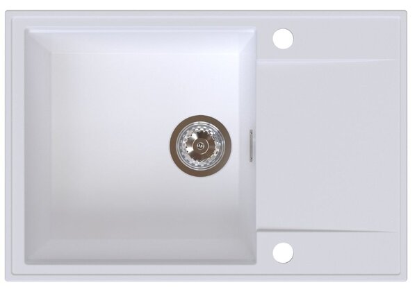 Chiuvetă de bucătărie din granit Sink Quality Sink55, 680x460x215 mm + sifon cromat, alb, SKQ-SINK.W.1KDO.X