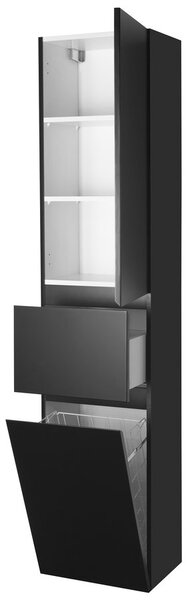 Aqualine Aqualine, Dulap înalt ALTAIR cu coș 40x184x31cm, negru mat, dreapta, AI685R