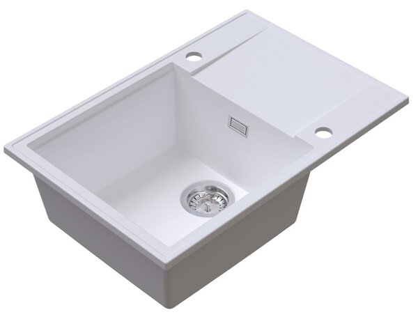 Chiuvetă de bucătărie din granit Sink Quality Sink55, 680x460x215 mm + sifon cromat, alb, SKQ-SINK.W.1KDO.X