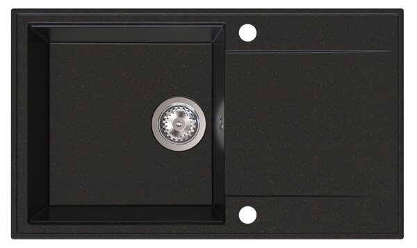 Chiuvetă de bucătărie din granit Sink Quality Sink55, 780x460x215 mm + sifon cromat, neagră cu puncte aurii, SKQ-SINK.L.1KDOL.X