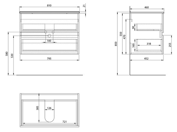Aqualine Aqualine, Mobilier lavoar PANEDA STRIP 79.5x55x45.2cm, stejar Emporio, PN380
