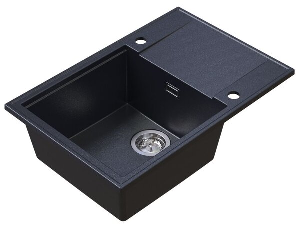 Chiuvetă de bucătărie din granit Sink Quality Sink55 680x460x215 mm + sifon cromat, negru pătat, SKQ-SINK.B.1KDO.X