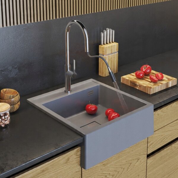 Gamma Farmerski, chiuvetă din granit cu 1 compartiment 600x630x210 mm, gri, GMA-ZLE000212