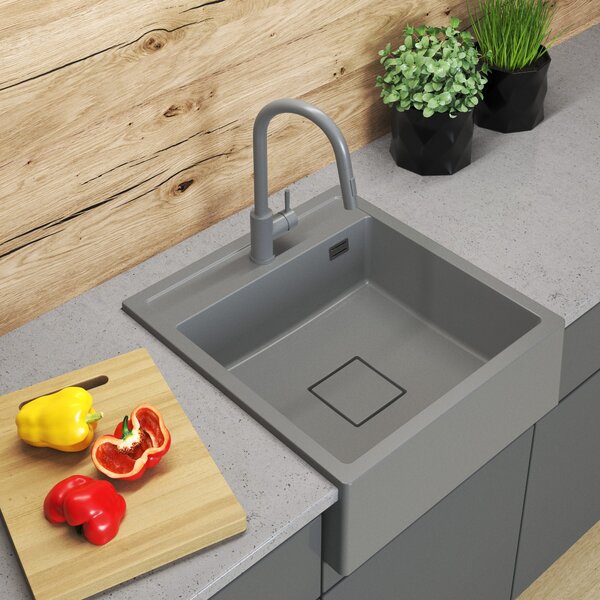Gamma Farmerski, chiuvetă din granit cu 1 compartiment 600x630x210 mm, gri, GMA-ZLE000212