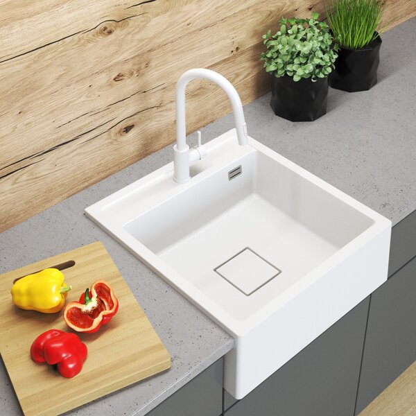 Gamma Farmerski, chiuvetă din granit cu 1 compartiment 600x630x210 mm, albă, GMA-ZLE000210