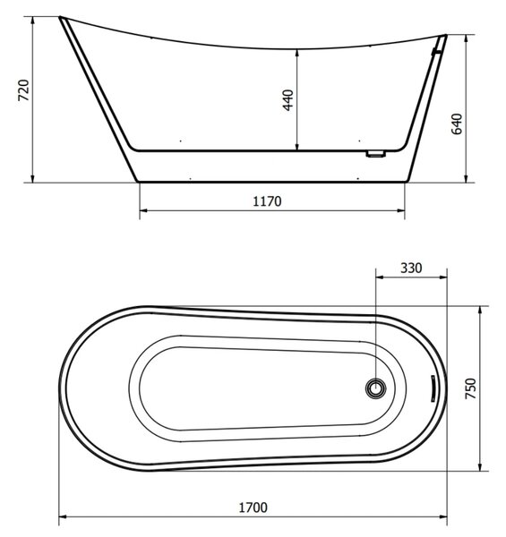 Gamma Rimi, cadă de sine stătătoare 170x75, alb lucios, GMA-WAN-RIMI