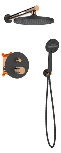 Invena Moonlight, set de duș încastrat, 2 funcții, negru-auriu-roz, INV-BS-77-014-V