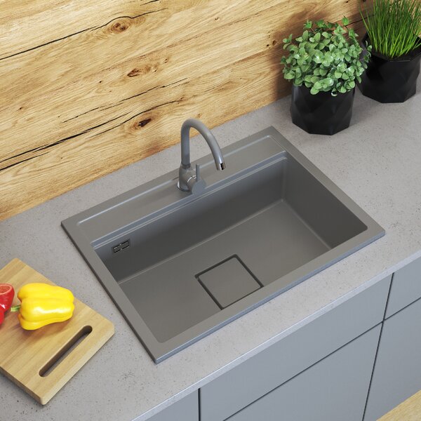 Gamma Quadro 7050, chiuvetă din granit cu 1 compartiment 700x500x220 mm, gri, GMA-ZLE000240