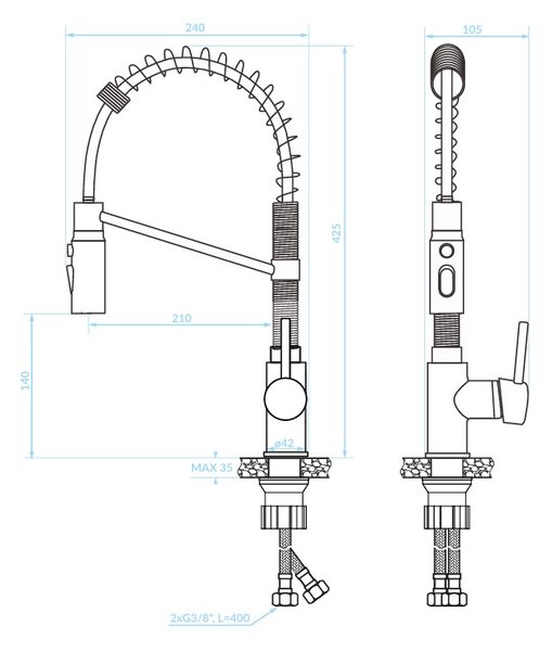Kuchinox Serpen, baterie chiuvetă înaltă, crom, LAV-BKP_06SD