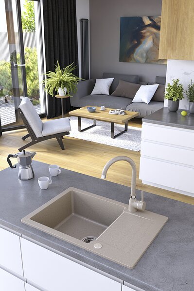 Kuchinox Celebes, chiuvetă din granit cu 1 compartiment 650x440x185mm cu scurgător scurt, bej, LAV-SBL_413T