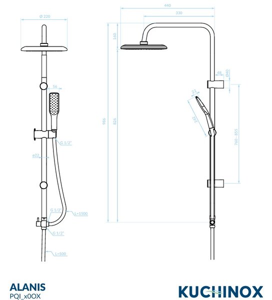Kuchinox Alanis, set de duș cu duș manual și cap de duș, alb-auriu roz, LAV-PQI_60OX