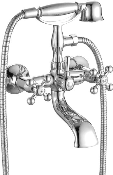 Kuchinox Stillo, baterie de cadă cu montare pe perete și set de duș manual, crom, LAV-BKI_011D
