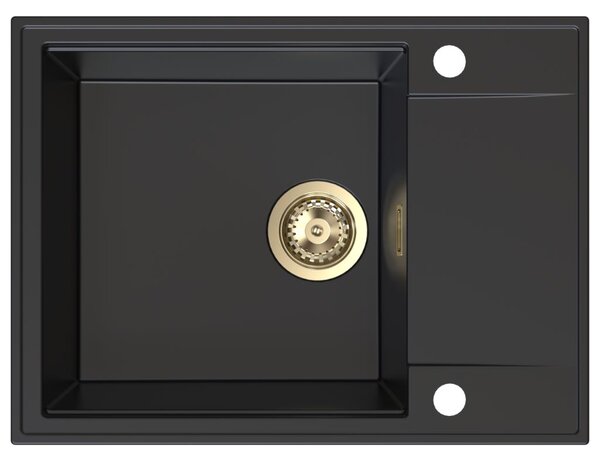 Chiuvetă de bucătărie din granit Sink Quality Sink55, 620x460x215 mm + sifon auriu, neagră, SKQ-SINK.C.1KKO.XG