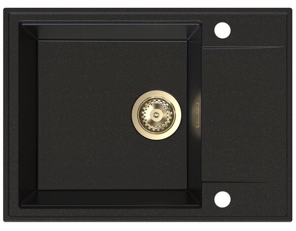 Chiuvetă de bucătărie din granit Sink Quality Sink55, 620x460x215 mm + sifon auriu, neagră cu puncte aurii, SKQ-SINK.L.1KKO.XG