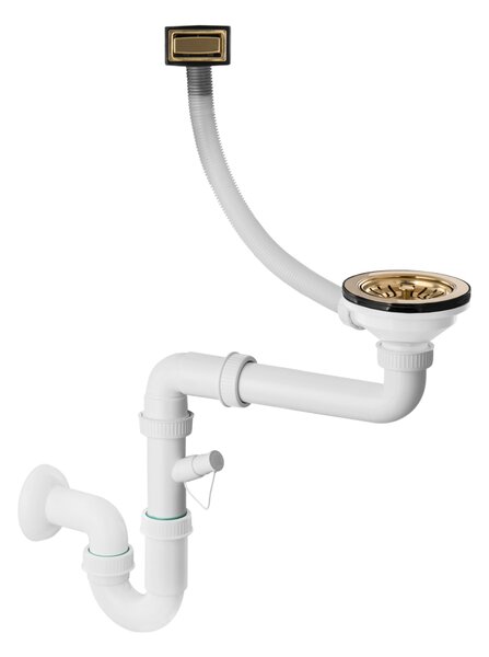 Chiuvetă de bucătărie din granit Sink Quality Sink55, 620x460x215 mm + sifon auriu, neagră cu puncte aurii, SKQ-SINK.L.1KKO.XG