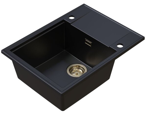 Chiuvetă de bucătărie din granit Sink Quality Sink55, 620x460x215 mm + sifon auriu, neagră, SKQ-SINK.C.1KKO.XG