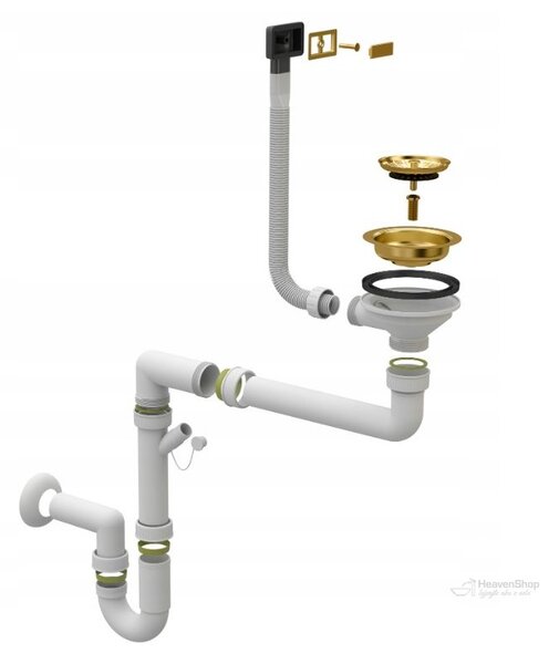 Chiuvetă de bucătărie din granit Sink Quality Sink55, 620x460x215 mm + sifon auriu, neagră cu puncte aurii, SKQ-SINK.L.1KKO.XG