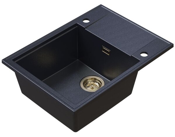 Chiuvetă de bucătărie din granit Sink Quality Sink55, 620x460x215 mm + sifon auriu, cu pete negre, SKQ-SINK.B.1KKO.XG